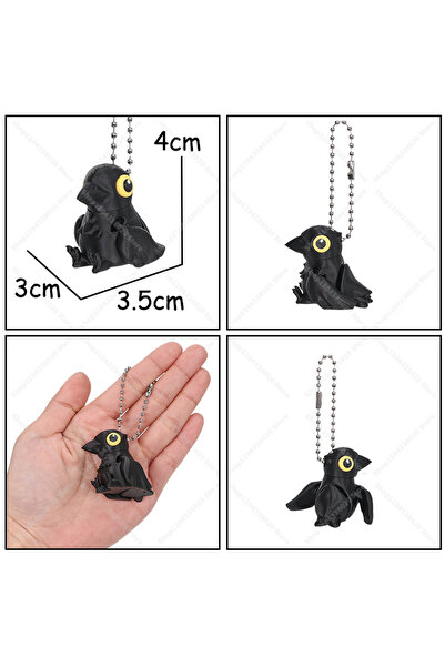 Choice with keychain Movable Wing Crow Figurine - 5cm Black 3D Printed Bird D...