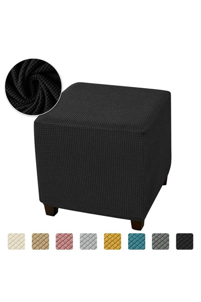 Choice Black Stool Cover 1PC Elastic Square Ottoman Cover Polar Fleece Footst...