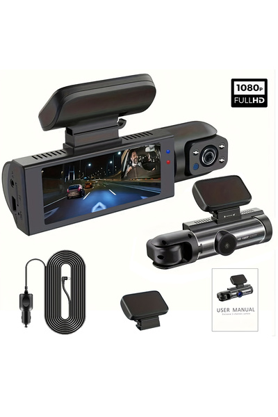 Choice مسجل فيديو سيارة DVR بعدسة مزدوجة، FHD 1920×1080P، مع بطاقة SD سعة 64 ...