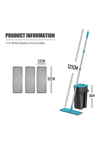 Choice4 SDARISB Blue with 4 pads Hand Free Flat Floor Mop And Bucket Set For ...