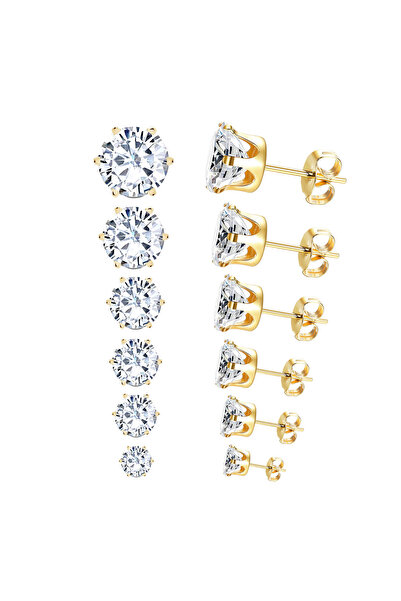 Choice white gold LUXUSTEEL 6Pairs/Set CZ Stud Earrings Stainless Steel Round...