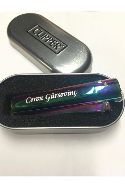 Gülay AVM Kişiye Özel Isim Baskılı Kutulu Gökkuşağı Renk Clipper Çakmak Kaliteli Clipper Gly- 233