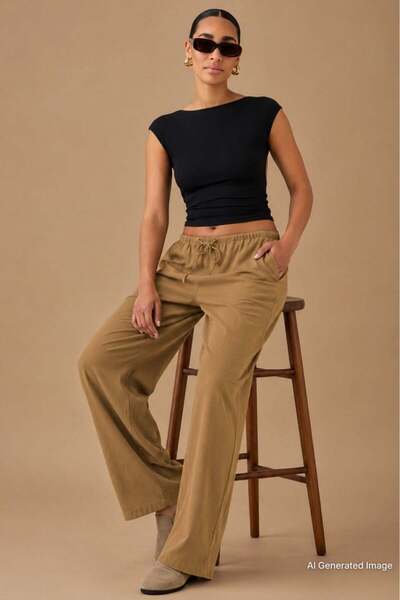 Madmext Camel Elastik Belli Bol Kesim Pantolon MG2020
