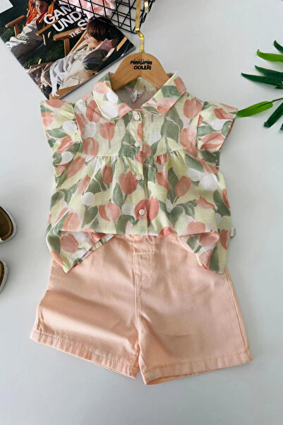 Minigimin Cicileri My Little One's Tulip Patterned Girls' Shirt and Shorts Se...