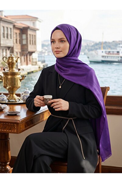 Vissona %100 Saf İpek Şal İnce Saten Vual Dokuma Düz Renk 90x210 Şal