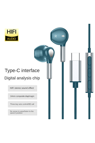 Choice3 blue type-C 32Bit Digital 9D Super Bass Type C&3.5mm Earphones 14mm M...