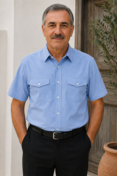 Beyome Erkek Beyaz Kısa Kollu Gömlek %100 Pamuk Çift Cepli Günlük Yazlık Raha...