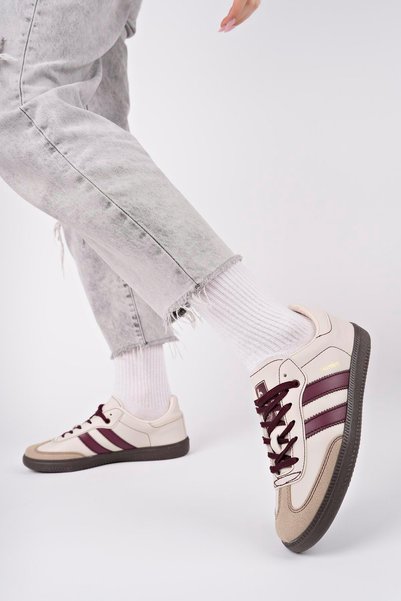 ARONA Lace-Up Unisex Sports Sneaker Shoes-Beige-Claret Red