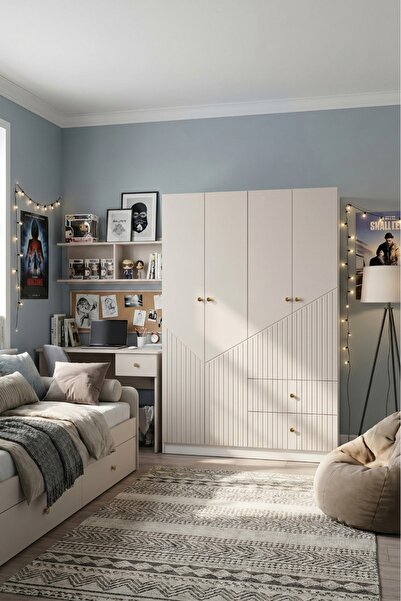BYCİNO LEYLA 4 KAPAKLI 2 ÇEKMECELİ MODERN TASARIM MDF MEMBRAN KAPAK LAMBİRİ B...