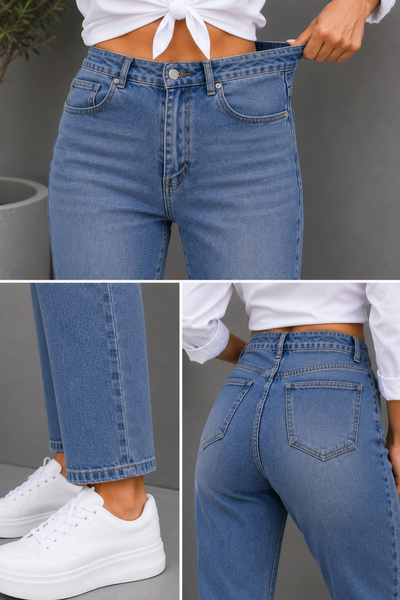 CEDY DENIM Mom Fit Jean Yüksek Bel Boyfriend Kesim Likralı Açık Mavi Kadın Kot Pantolon C599-A.mavi