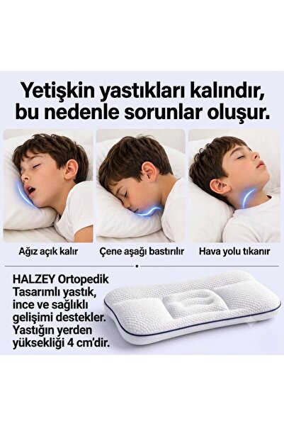 HALZEY Ortopedik Çocuk Yastığı Comfortable Baby 52x32x4 cm Nefes Alabilir Pamuklu Kumaş