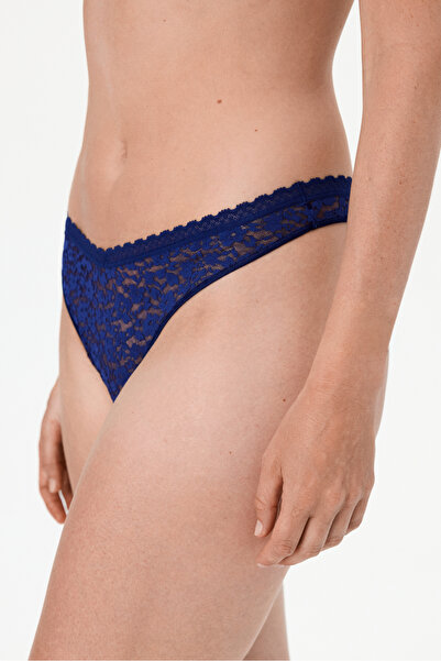 Penti Marineblauer Easy Lace V-Cut Floral Tanga