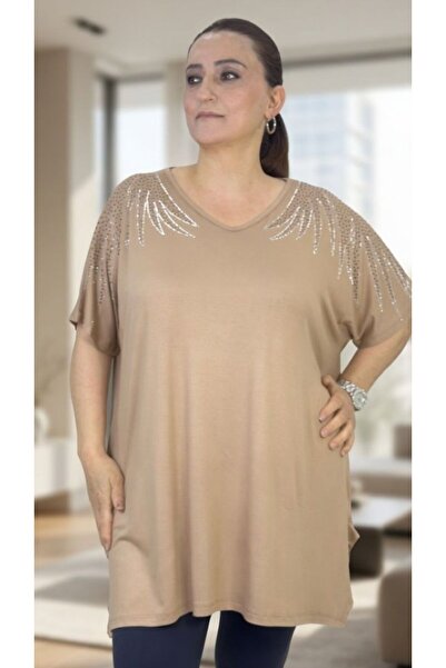 yagmurberen Angelic Stone Embroidered Short Sleeve Loose Fit Viscose Fabric E...