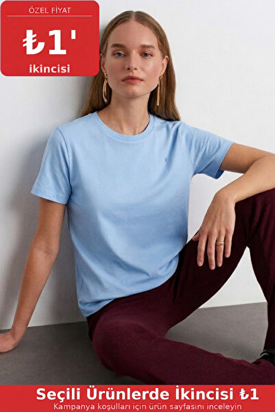 COMBİNE MİCHAİL Women's Comfort Fit Basic B.Blue Loose T-Shirt