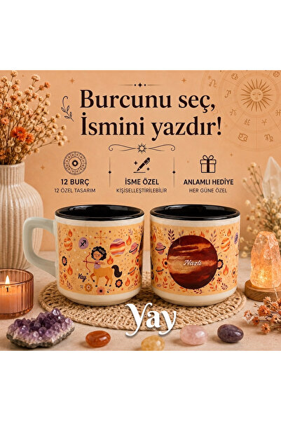 PALTO TASARIM Kişiye Özel Yay Burcu Tasarımlı Beyaz Burc Kupa - Hediyelik Kup...
