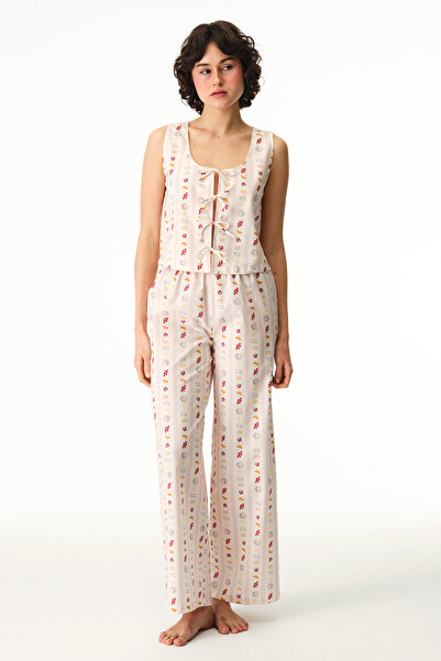 Penti Colorful Morning Time Patterned Cotton Piece Pants Pajama Set