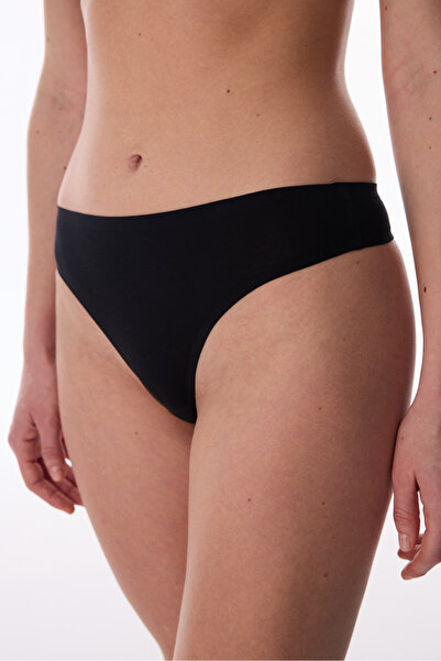 Penti Schwarze, nahtlose, nicht abfärbende Tanga-Höschen mit normaler Taille