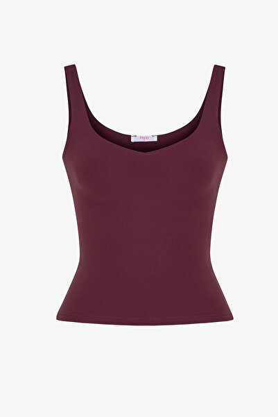 Penti Burgundy Heart Neck Soft Textured Undershirt