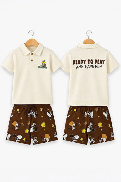 Minigimin Cicileri My Little Brother's Peanuts Themed Collared T-Shirt and Pa...