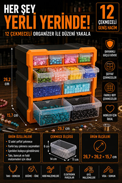 Begin Power 12 Bölmeli Monoblok Çekmeceli Organizer Kutu