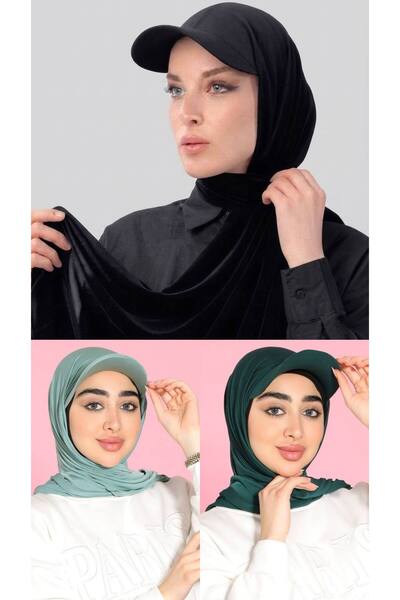 ALDAIYR 3 Şapkalı Boneli Hazır Şal Hijab SANDY