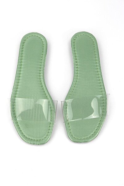 Gökhan Talay Gauzy Mint Shiny Satin Transparent Band Women's Slippers