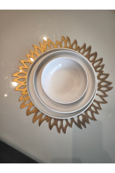 SEHARA Suni Deri/1 Ad.runner,8 Servis,8 B.altlığı,8 Kaşıklık/yemek Sunum Takımı/8 Kişilik/25 Parça/gold