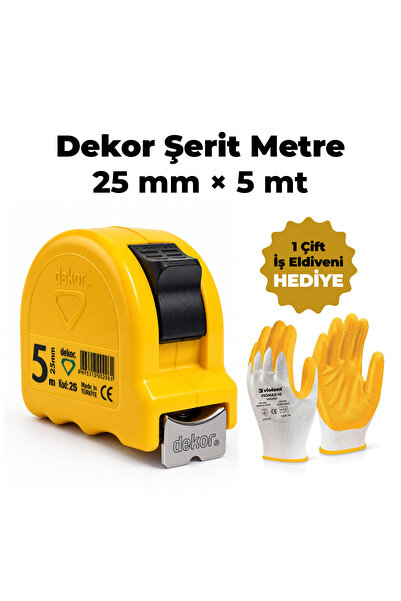 Dekor Şerit Metre 5 mDekor Şerit Metre 5 mt × 25 mm – Otomatik Kilitli, Metal...