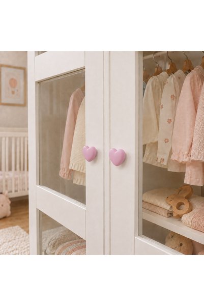 TURUNÇ AKSESUAR Small Light Pink Chubby Heart Handle - Width 4.5 cm Length 4.5 cm Baby Kids Teen Room Cabinet Furniture Handle
