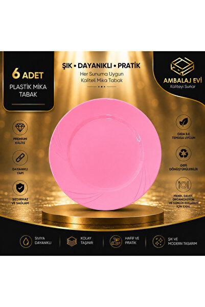 Ambalaj Evi Kristal Yuvarlak Mika Tabak 6 Lı 23 Cm Mika Tabak Pembe
