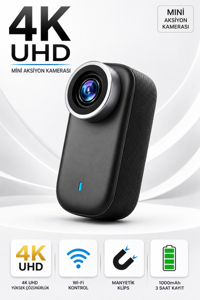 Omaze 4K UHD Mini Aksiyon Kamerası WiFi Bağlantılı Manyetik Klipsli Giyilebil...