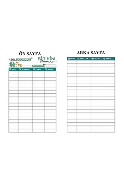 ASELJOURNAL BİRİKİM TAKİP KARTI 300GR 1.HAMUR - 12X17CM BÜTÇE BİRİKİM PLANLAYICI KART - 6 HALKA MEKANİZMA BİRİKİM CÜZDANLARINA AJANDALARA UYGUN- MEKANİZMA ÖLÇÜLERİ AÇIKLAMADA MEVCUT