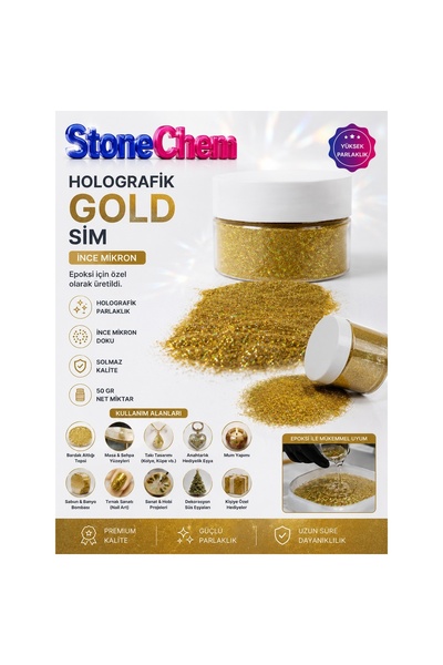 stonechem Epoksi Glitter Sim 50 gr Holografik Parlak Gold Toz Dekoratif Pigment