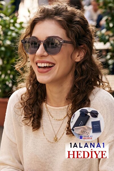 Lozzo Women's uv400 oval grey sunglasses with accessories 23007 c5