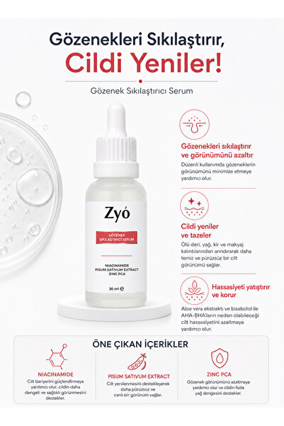 Zyo Niacinamide Serum %6 + Zinc PCA Gözenek Sıkılaştırıcı ve Siyah Nokta Karşıtı Niasinamid Serum 30 ml