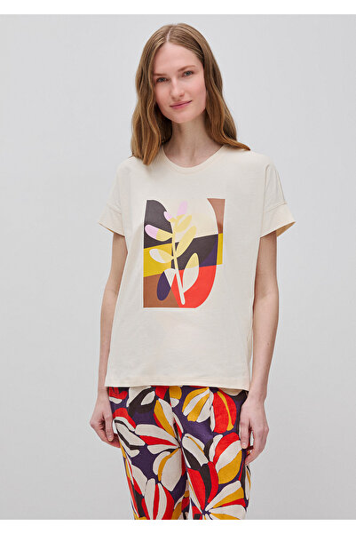 United Colors of Benetton Women's Cream 100% Cotton Crew Neck T-Shirt with Fr...