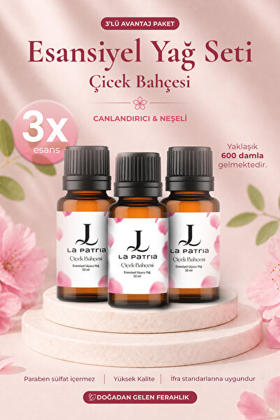 LaPatria 3 Adet Çamaşır Yün Kurutma Topu için Koku Seti - Çiçek Bahçesi - 10 ML - Esansiyel Uçuçu Yağ