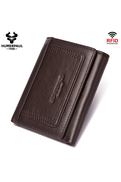 Choice3 coffee HUMERPAUL Genuine Leather Trifold Short Wallet for Mens High Q...