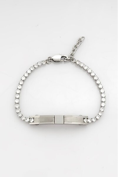 UKHWD SUPPLY White Stone Plate Steel Bracelet