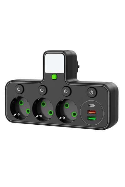 Choice5 EU Plug 3-Black Wall Socket 4 AC Outlets 2 USB Ports 1 Type-C EU Plug...