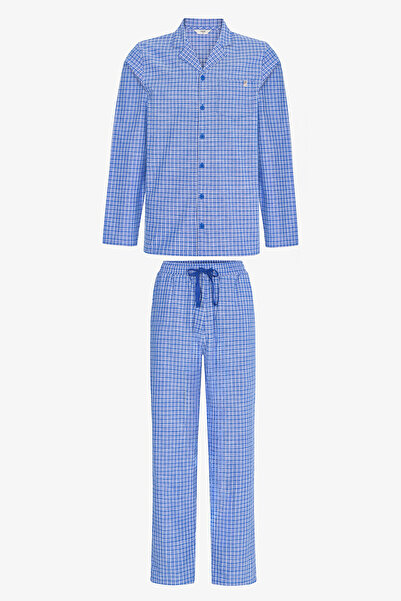 Penti Men's Blue Cabin Checkered Long Sleeve Pajama Set