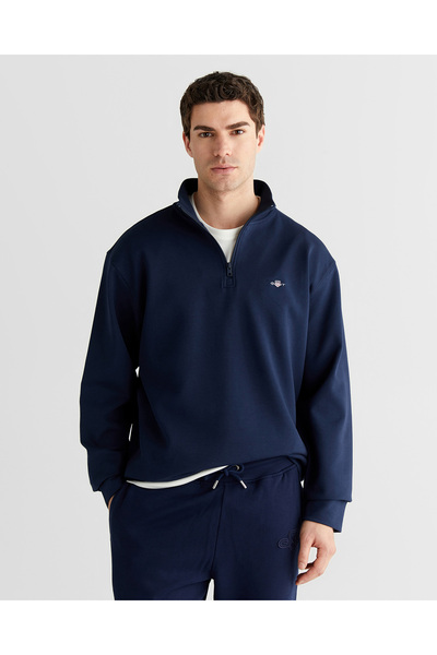 Gant Erkek Lacivert Relaxed Fit Yarım Fermuarlı Sweatshirt