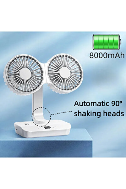 Choice Upgraded 8000mAh Multi Function Double Head Shaking Fan with 4 Gears A...
