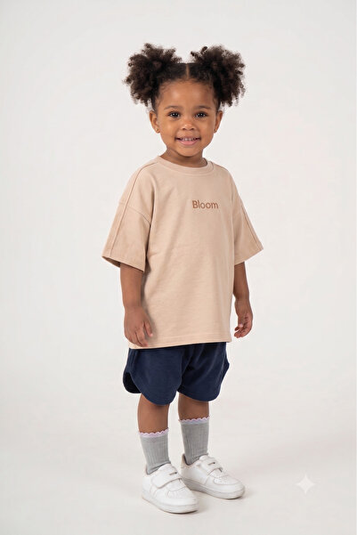 Kiddy Boo Kahve Köpüğü Bisiklet Yaka Oversize Unisex T-shirt Bebek ve Çocuk