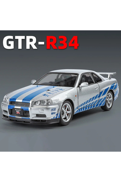 Choice سيارة نيسان سكاي لاين GTR-R34 فضية بمقياس 1:24، نموذج سيارة من سبائك م...