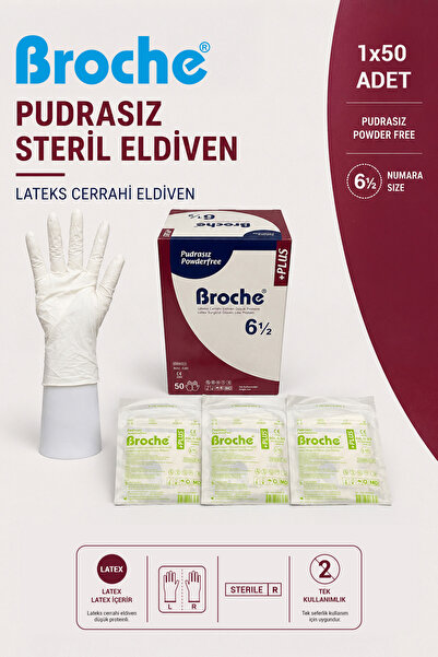 Broche PUDRASIZ STERİL CERRAHİ ELDİVEN NO :6,5 (50 ÇİFT)