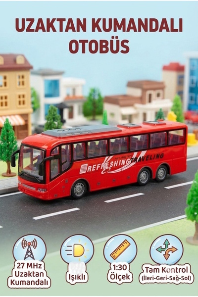 Tıfıl Toys Şarjlı Işıklı Full Fonksiyon Uzaktan Kumandalı 1:30 Oyuncak Otobüs