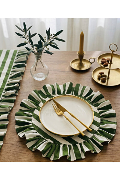 HOME OF BLOSSOM 2 Pieces Green Striped Round American Serving Bowl / Soup Bowl