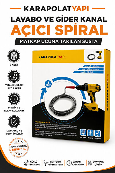 KarapolatYapı Lavabo Ve Gider Kanal Açıcı Spirali Matkap Ucunu Takılan Susta(...