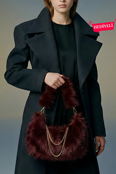 VivazzaLuxe Vintage Peluş Kürk Model Sonbahar, Kış Tote Bag Kadın El, Omuz, Ç...